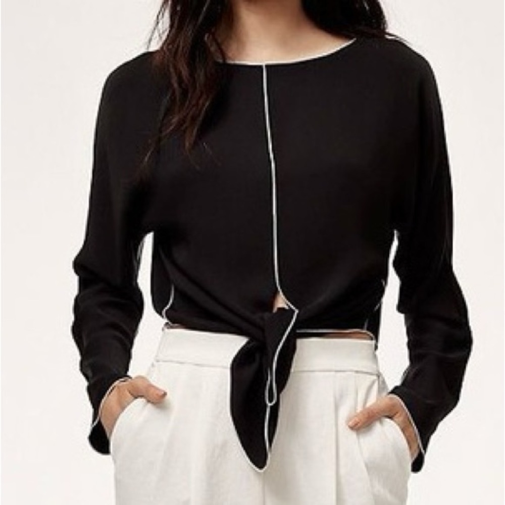 Aritzia Babaton Abasi Blouse Tie Front Size XS